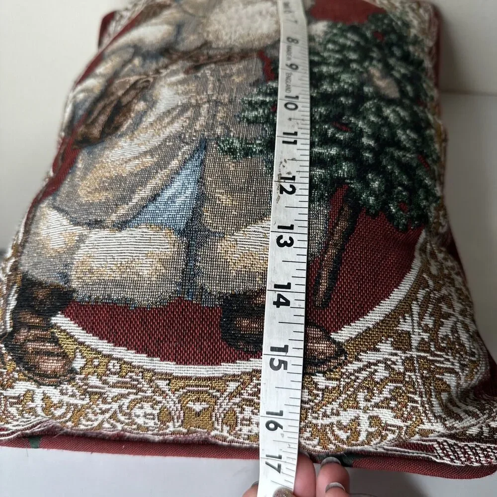 Vintage Santa Tapestry Accent Pillow winter holiday Old Time Primitive Stars